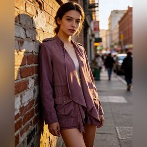 Knox Rose Mauve Drape Front Utility Jacket XS Boho Lightweight